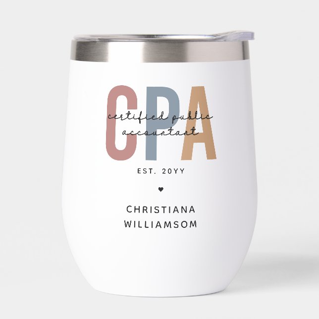 Personalized Retro CPA Certified Public Accountant Thermal Wine Tumbler (Left)