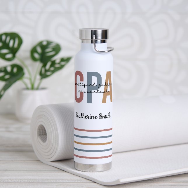 Personalized Retro CPA Certified Public Accountant Water Bottle (Yoga)