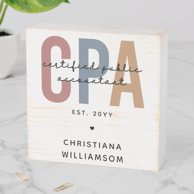 Personalized Retro CPA Certified Public Accountant Wooden Box Sign (In Situ Horizontal)