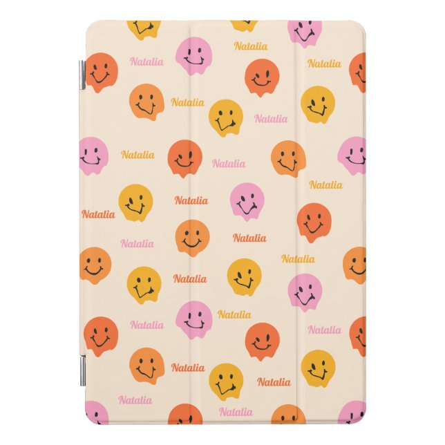 Personalized Retro Cream Groovy  Smile Pattern iPad Pro Cover (Front)