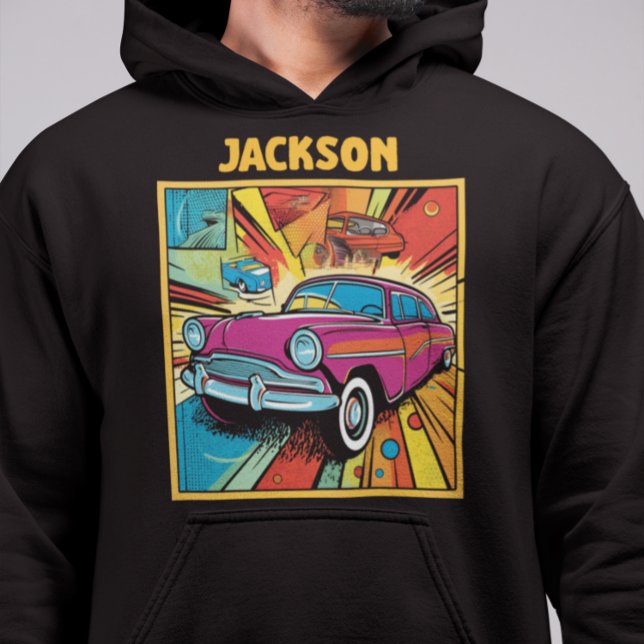 Personalized Retro Customizable Pop Art Car Lover Hoodie (Creator Uploaded)