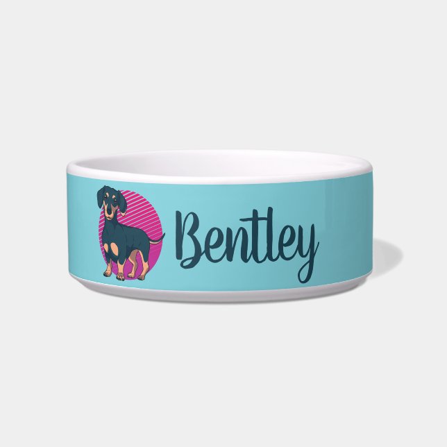 Personalized Retro Dachshund Dog Lover Custom Name Bowl (Front)