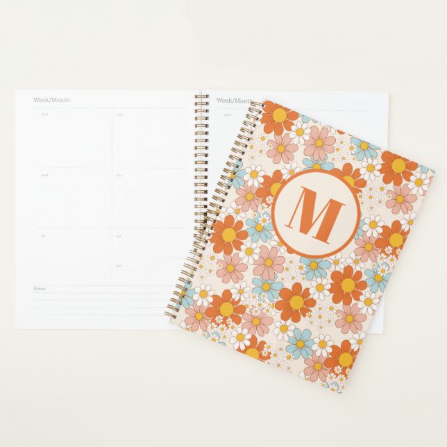 Personalized Retro Daisy Floral Monogram Planner (Display)