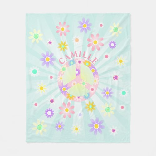 Personalized Retro Daisy Teal Fleece Blanket