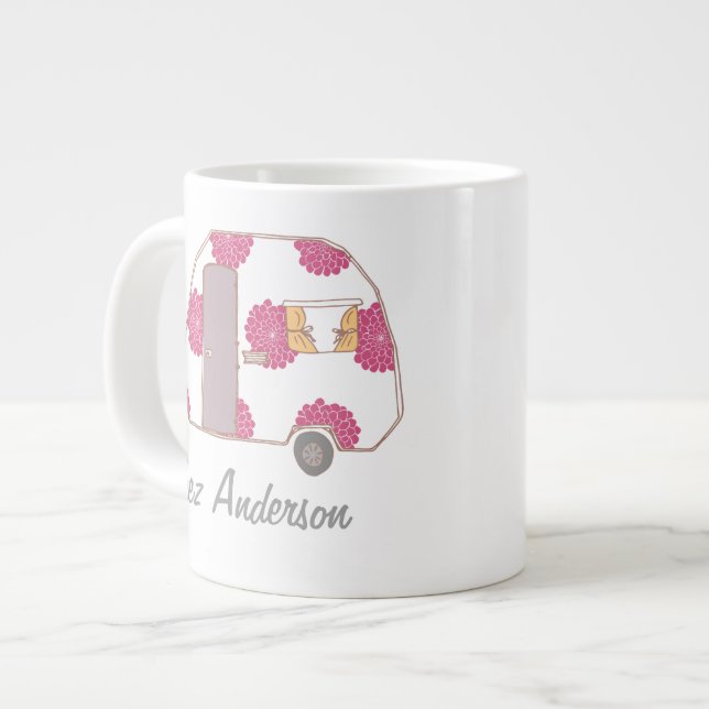 Personalized Retro Design Caravan Owner Jumbo Mugs (Front Left)