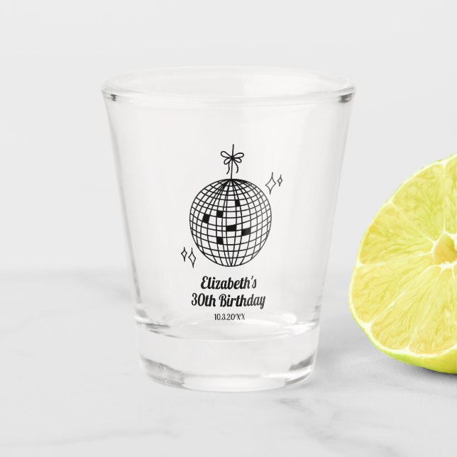 Personalized  Retro Disco Ball Birthday Shot Glass (Front)