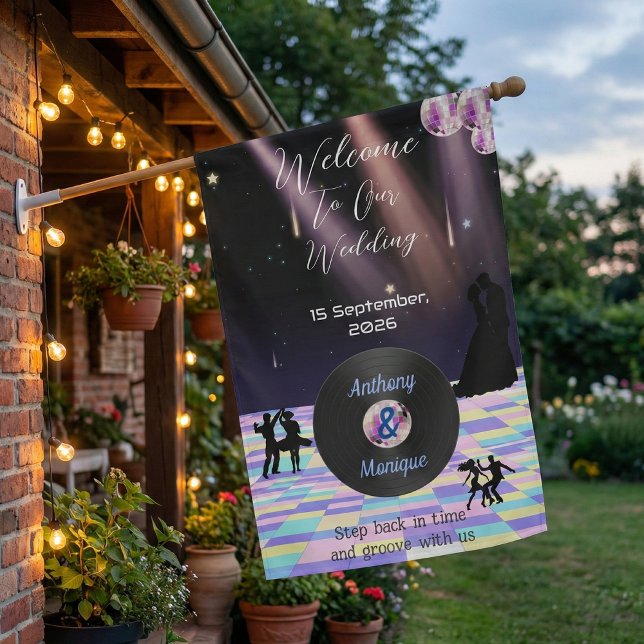 Personalized Retro Disco Wedding Welcome Flag (Creator Uploaded)