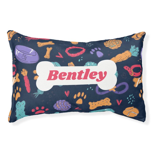 Personalized Retro Dog Toys Pattern Custom Name Pet Bed (Front)