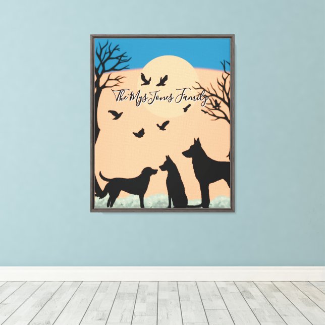 Personalized Retro Dogs in Black Trees  Canvas Print (Insitu(Wood Floor))