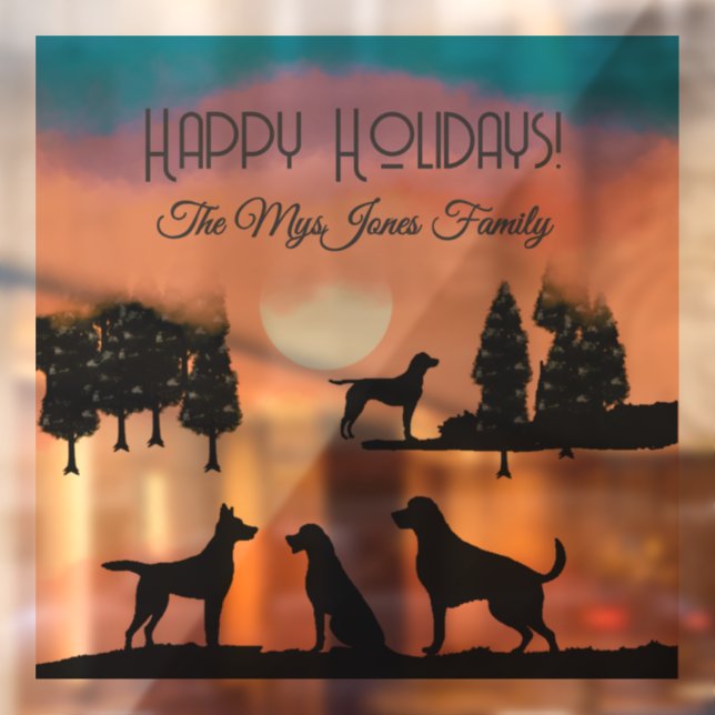 Personalized Retro Dogs in Black Trees Window Cling (Sheet 2)