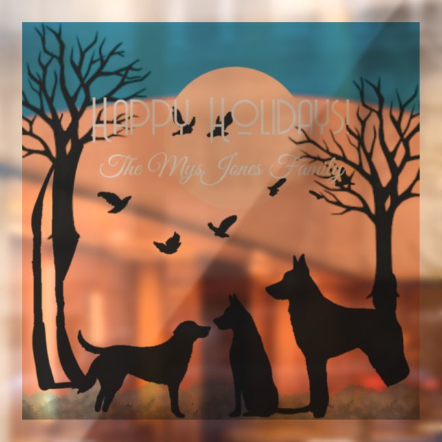 Personalized Retro Dogs in Black Trees Window Cling (Sheet 2)