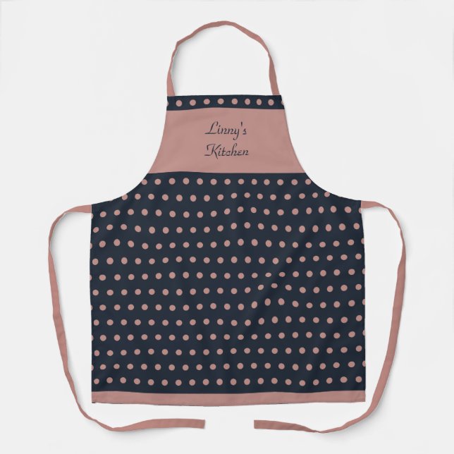 Personalized Retro Dusty Rose Polka Dotted Apron (Front)