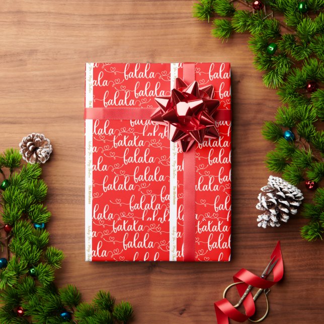 Personalized Retro Fa la la Script Red  Wrapping Paper (Holiday Gift)