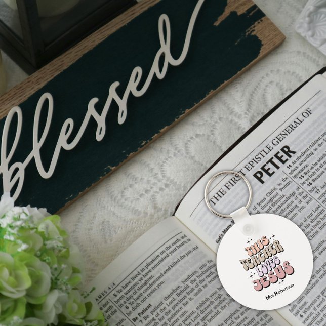 Personalized retro faith teacher appreciation  keychain (Creator Uploaded)
