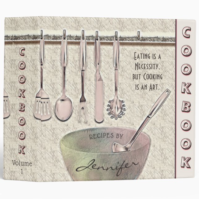 Personalized Retro Family Recipe Cookbook 3 Ring Binder (Front/Spine)