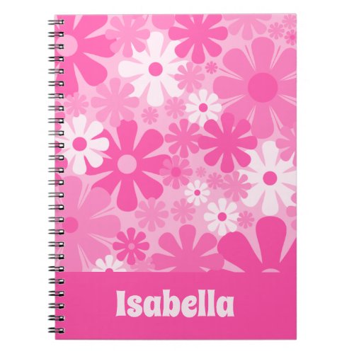 Personalized Retro Floral 60s 70s Y2K Pink Notebook