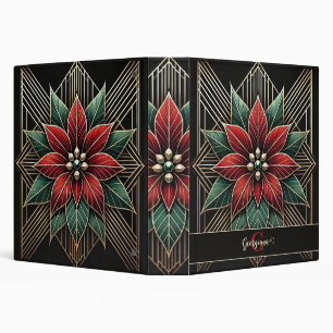 Personalized Retro Floral Art Deco Poinsettia 3 Ring Binder