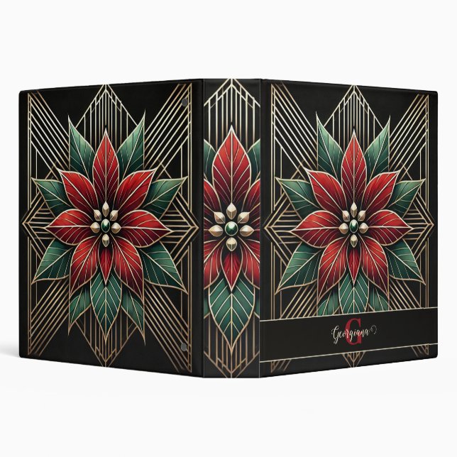 Personalized Retro Floral Art Deco Poinsettia 3 Ring Binder (Background)
