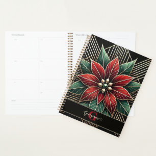 Personalized Retro Floral Art Deco Poinsettia Planner