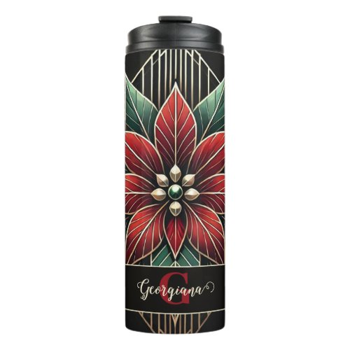 Personalized Retro Floral Art Deco Poinsettia Thermal Tumbler