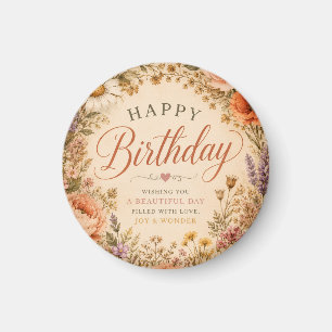 Personalized Retro Floral Birthday with flowers Magnet
