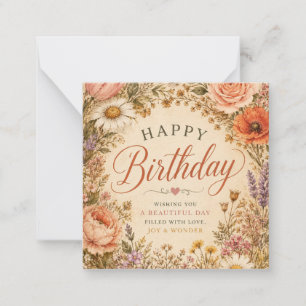 Personalized Retro Floral Birthday with flowers Note Card