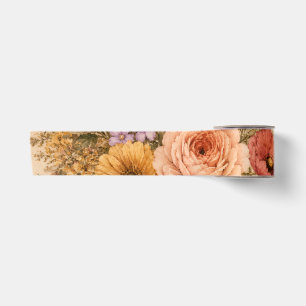 Personalized Retro Floral Birthday with flowers Satin Ribbon