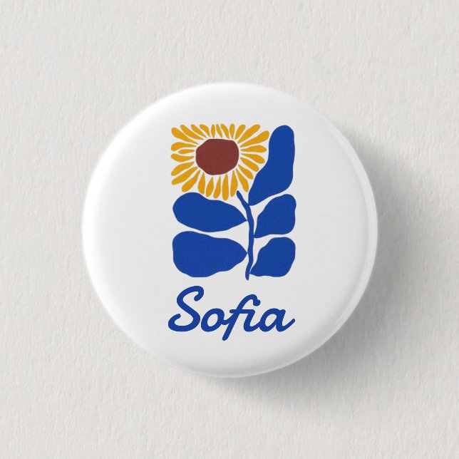 Personalized Retro Floral Daisy Custom Name Gift Button (Front)