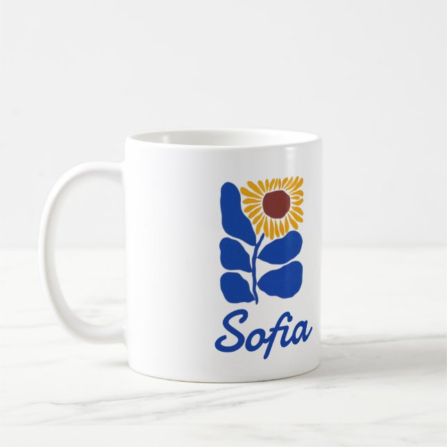 Personalized Retro Floral Daisy Custom Name Gift Coffee Mug (Left)