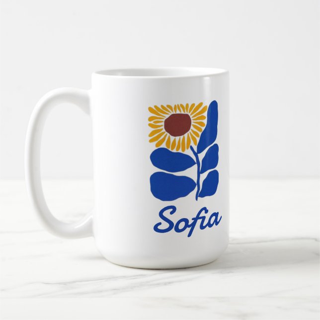 Personalized Retro Floral Daisy Custom Name Gift Coffee Mug (Left)