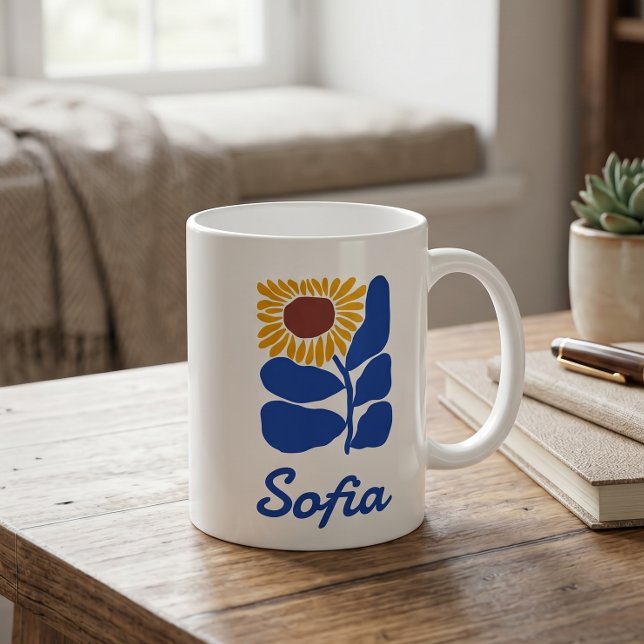 Personalized Retro Floral Daisy Custom Name Gift Coffee Mug (Creator Uploaded)