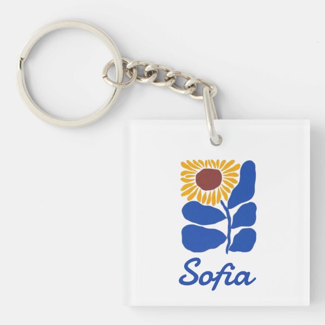 Personalized Retro Floral Daisy Custom Name Gift Keychain (Front)