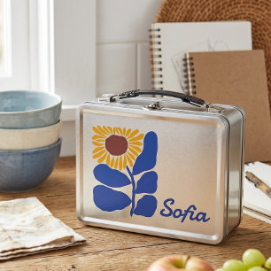 Personalized Retro Floral Daisy Custom Name Gift Metal Lunch Box