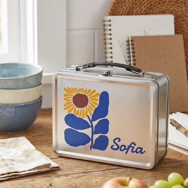 Personalized Retro Floral Daisy Custom Name Gift Metal Lunch Box (Creator Uploaded)