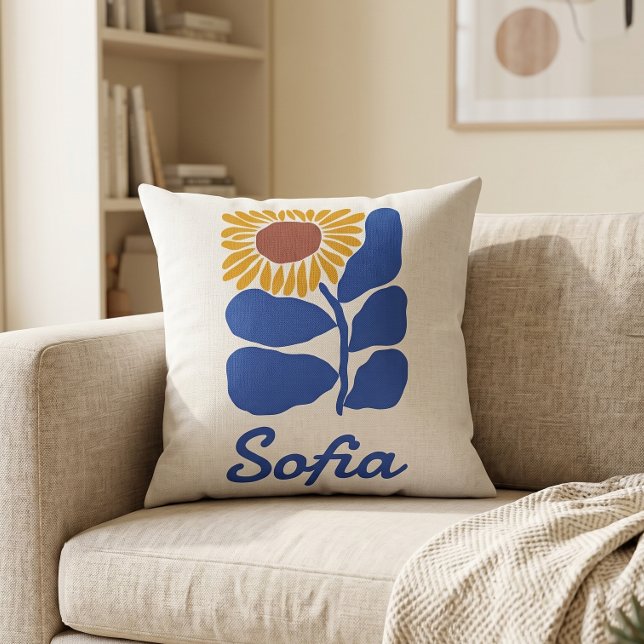 Personalized Retro Floral Daisy Custom Name Gift Throw Pillow (Creator Uploaded)