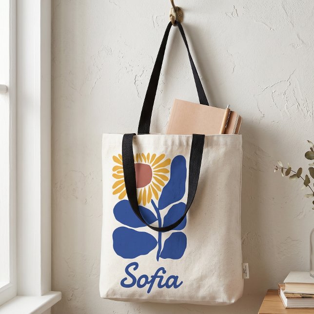 Personalized Retro Floral Daisy Custom Name Gift Tote Bag (Creator Uploaded)