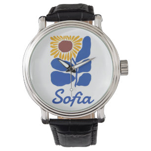 Personalized Retro Floral Daisy Custom Name Gift Watch