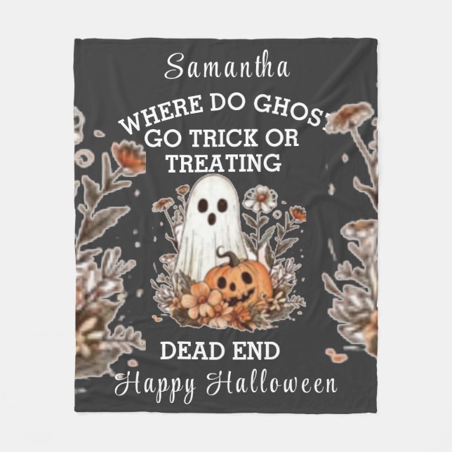 personalized retro floral funny ghost Halloween Fleece Blanket (Front)