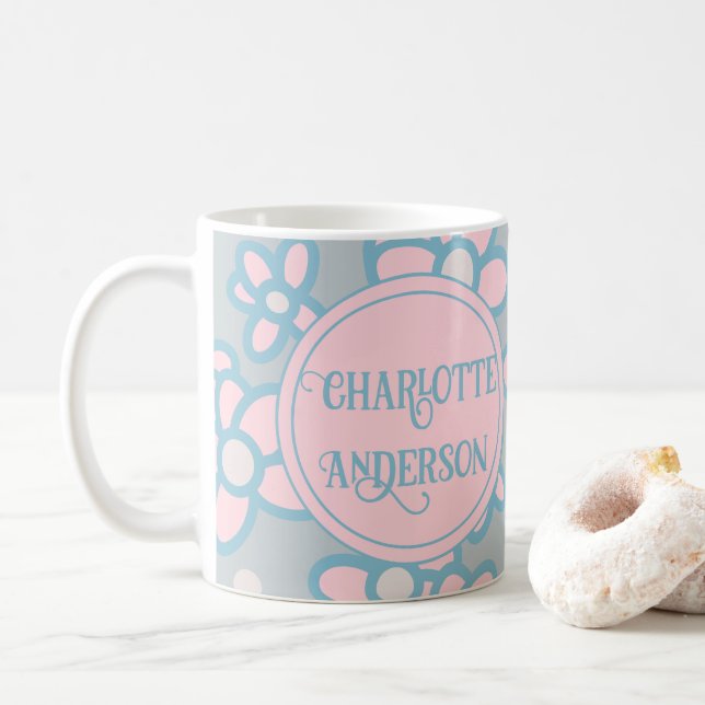 Personalized Retro Floral Pastel Coffee Mug (With Donut)