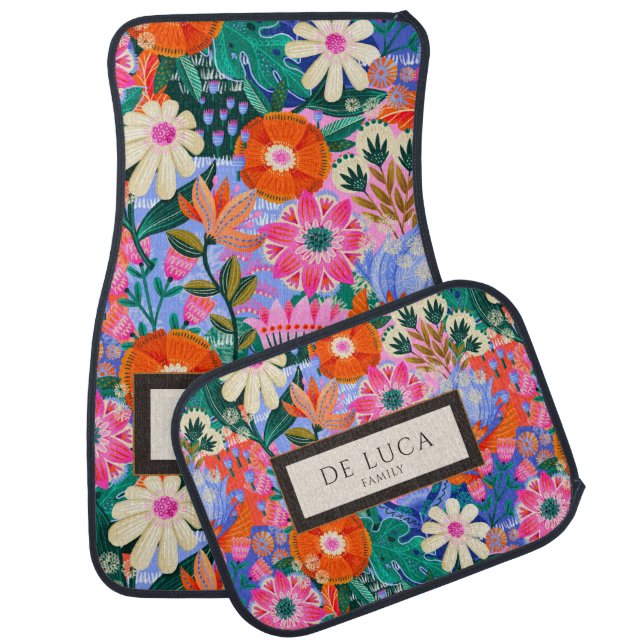 Personalized Retro Floral Pattern Car Floor Mat (Set)