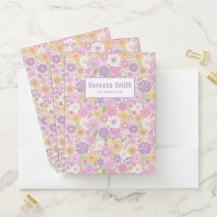 Personalized Retro Floral Pattern Pocket Folder