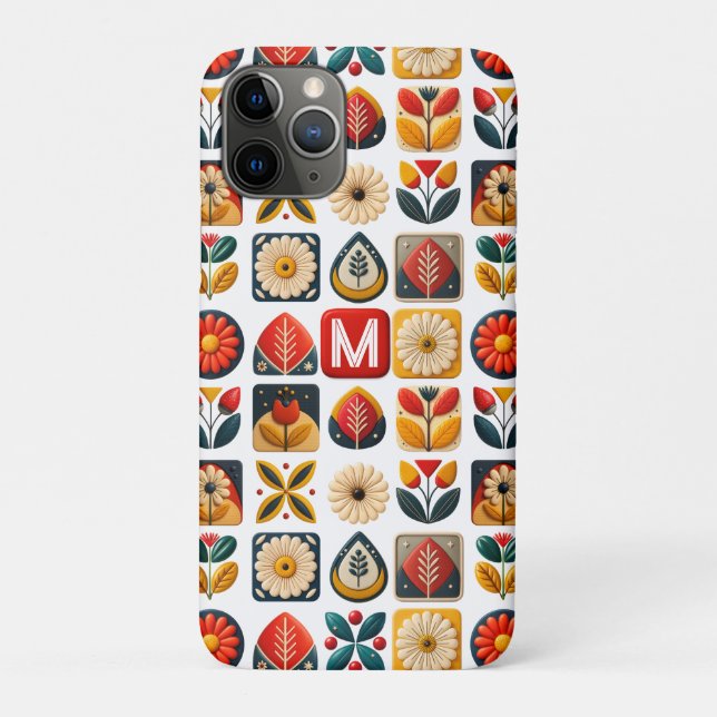 Personalized Retro Folk Floral Monogram Case-Mate iPhone Case (Back)