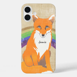 Personalized Retro Fox Art Printed Linen iPhone 16 Plus Case