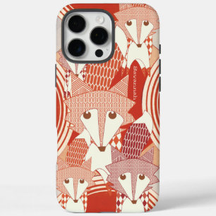 Personalized Retro Fox Art Red Retro iPhone 16 Pro Max Case