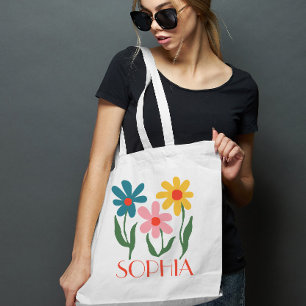 Personalized Retro Funky Flower Gift Tote Bag