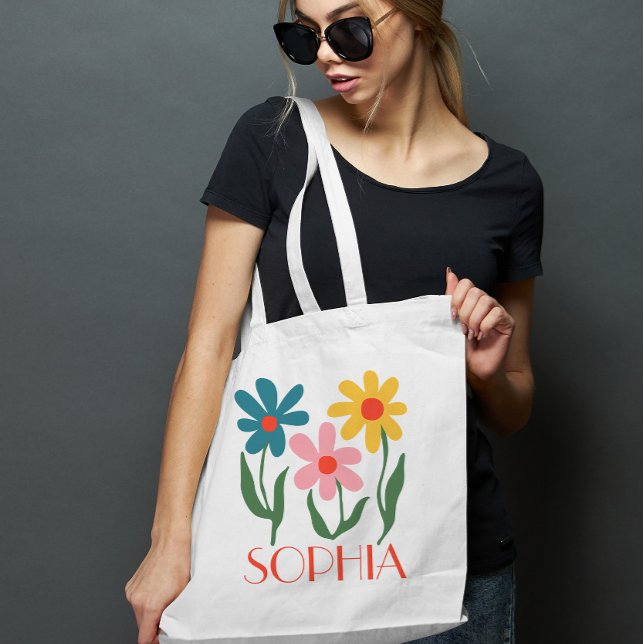 Personalized Retro Funky Flower Gift Tote Bag (Creator Uploaded)