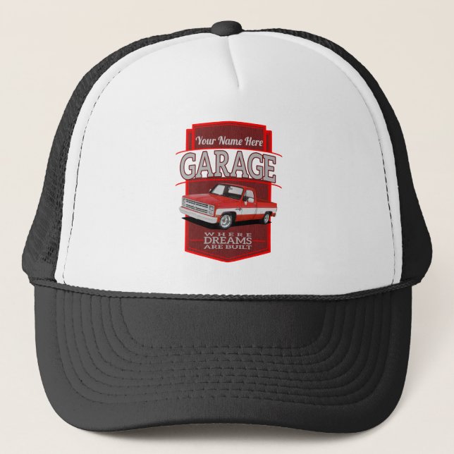 personalized retro garage c10 trucker hat (Front)