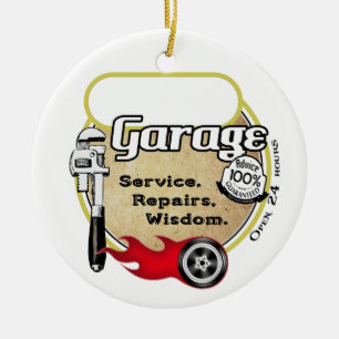 Personalized Retro Garage Sign Ceramic Ornament
