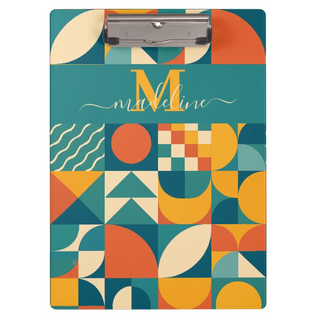 Personalized Retro Geometric Colorful  Clipboard (Front)