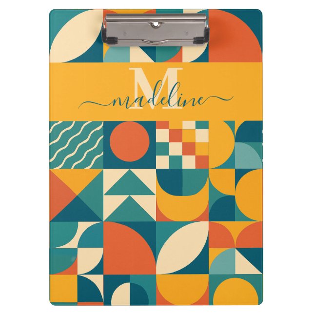 Personalized Retro Geometric Colorful  Clipboard (Front)
